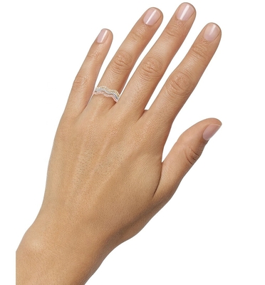 3 Pieces Pave Ring Set Rhodium Plated Wave Ring Sterling Silver