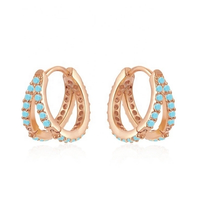 Rhodium Plating Double Turquoise 925 Sterling Silver Cubic Zirconia Earring for Women