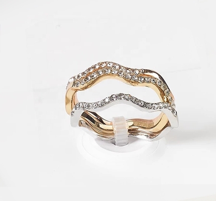 3 Pieces Pave Ring Set Rhodium Plated Wave Ring Sterling Silver