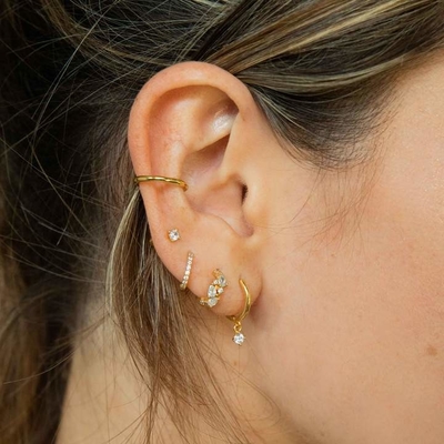 ODM 925 Sterling Silver Hoop Earrings Medium With Small 18K Gold Vermeil Plating
