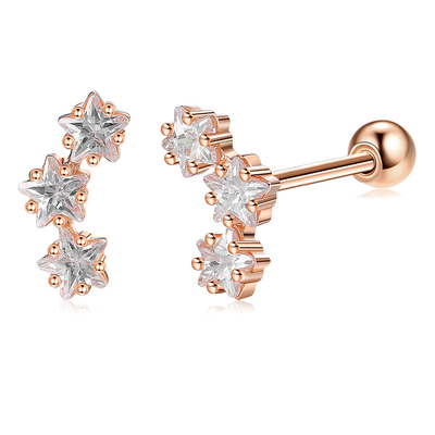 18K Gold Plated 925 Sterling Silver Star Cubic Zirconia Stud Earrings for Women Accessories