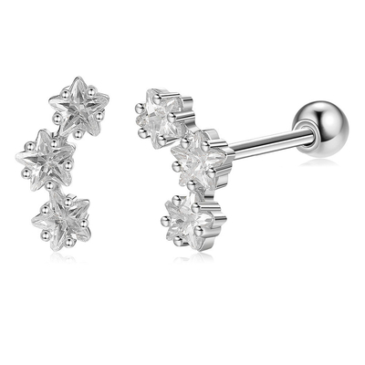 18K Gold Plated 925 Sterling Silver Star Cubic Zirconia Stud Earrings for Women Accessories