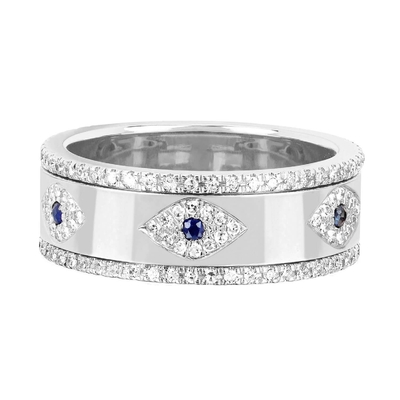Blue Sapphire White CZ Eye Women Eternity Band Brass Eternity Ring For Women