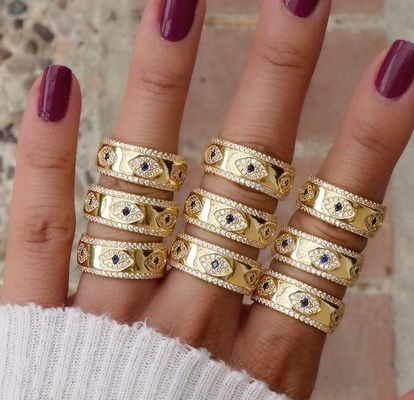 Blue Sapphire White CZ Eye Women Eternity Band Brass Eternity Ring For Women