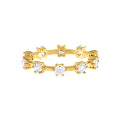 925 Sterling Silver Simply 18K Gold Vermeil Prong Setting Eternity Band Thin Women Rings