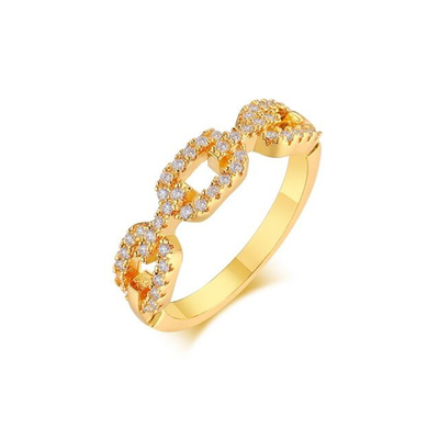 925 Sterling Silver Curb Link Chain Ring 18K Women Cubic Zirconia Rings