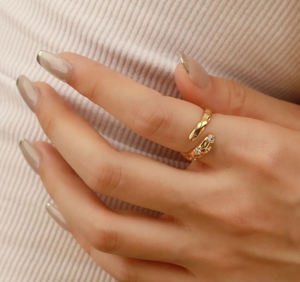 Size 4-10 CZ Stone Ring 18K Gold Open Snake 925 Sterling Silver Animal Rings