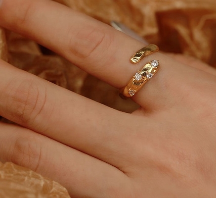 Size 4-10 CZ Stone Ring 18K Gold Open Snake 925 Sterling Silver Animal Rings