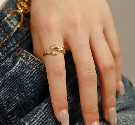 Size 4-10 CZ Stone Ring 18K Gold Open Snake 925 Sterling Silver Animal Rings