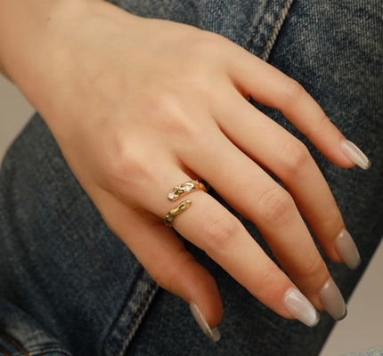 Size 4-10 CZ Stone Ring 18K Gold Open Snake 925 Sterling Silver Animal Rings