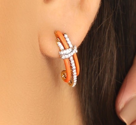 2024 Fashion Brazilian Enigma Silver Earrings with Orange Epoxy and White CZ Jewelry Accessorie