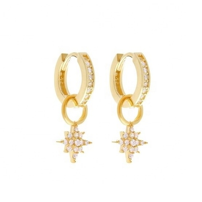 925 Sterling Silver Mini Starburst Pave CZ Huggie Earrings with Fast and Safe Shipping