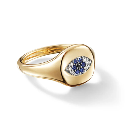Brazilian Cable Collectibles Evil Eye Mini Pinky Ring 18K Gold White CZ 925 Silver
