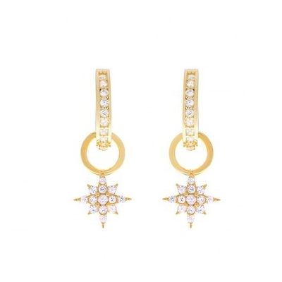 925 Sterling Silver Mini Starburst Pave CZ Huggie Earrings with Fast and Safe Shipping