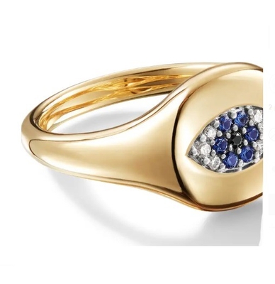 Brazilian Cable Collectibles Evil Eye Mini Pinky Ring 18K Gold White CZ 925 Silver