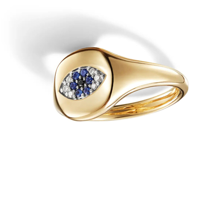 Brazilian Cable Collectibles Evil Eye Mini Pinky Ring 18K Gold White CZ 925 Silver