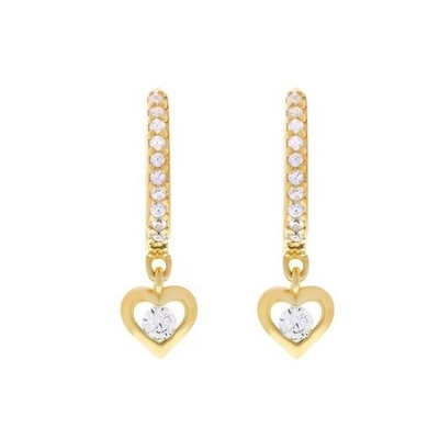 Gold Plated Mini Dangle Heart CZ Huggie Earrings Add a Touch of Glamour to Your Look