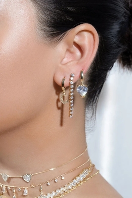 Engagement Occasion Rhodium Plated 925 Sterling Silver Glittery Tennis Chain Drop Earrings