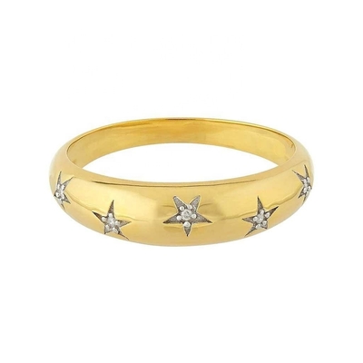 Dainty Domed Rings 14k 18k Gold Chunky Star Set Diamond Band Ring for Stylish Outfits