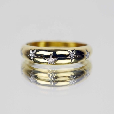 Dainty Domed Rings 14k 18k Gold Chunky Star Set Diamond Band Ring for Stylish Outfits