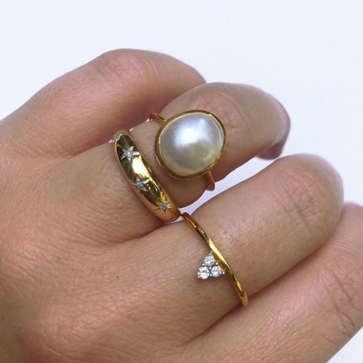 Dainty Domed Rings 14k 18k Gold Chunky Star Set Diamond Band Ring for Stylish Outfits