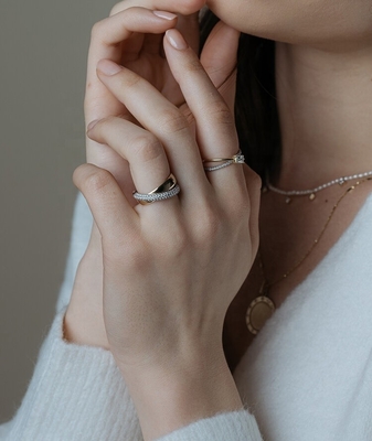 Fashion Unisex Rolling Rings Domed Diamond Band Wide Gold Plated Sterling Silver Rings