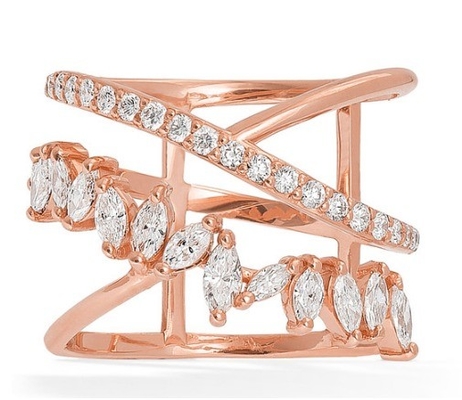 Party Statement Piece Sterling Silver Rhodium Plated Zig Zag Diamond Ring For Women