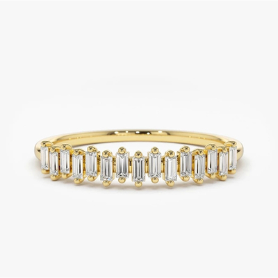 925 Sterling Silver CZ Diamond Baguette Women's Eternity Ring with Yellow Gold Plating