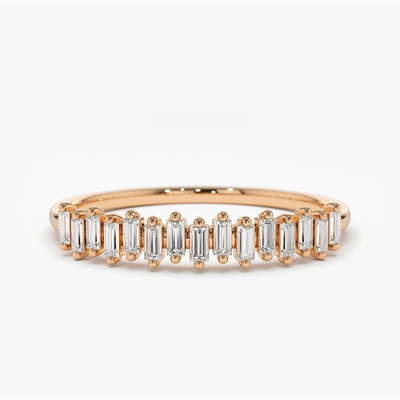 925 Sterling Silver CZ Diamond Baguette Women's Eternity Ring with Yellow Gold Plating