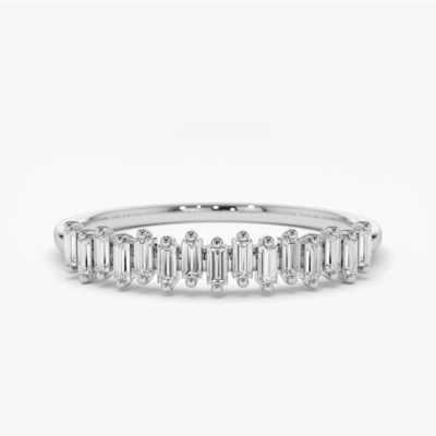 925 Sterling Silver CZ Diamond Baguette Women's Eternity Ring with Yellow Gold Plating