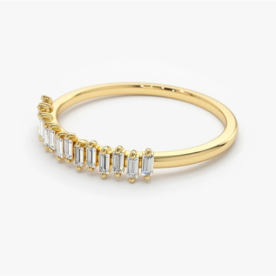 925 Sterling Silver CZ Diamond Baguette Women's Eternity Ring with Yellow Gold Plating