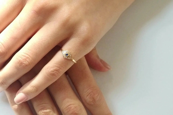 925 Sterling Silver Evil Eye Diamond Band Ring with Silver Plating Classic Style