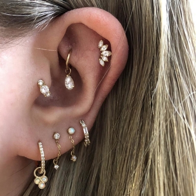 Plating Gold Rhodium Stud Earrings White CZ for Women Daily Wear Style