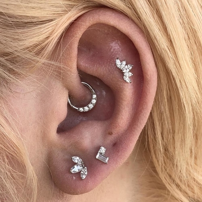 Plating Gold Rhodium Stud Earrings White CZ for Women Daily Wear Style