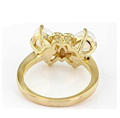 Fine Jewelry Multicolor Ethiopian Opal Butterfly Ring 18k Yellow Gold Over Sterling Silver
