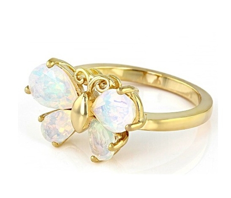 Fine Jewelry Multicolor Ethiopian Opal Butterfly Ring 18k Yellow Gold Over Sterling Silver