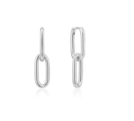 Wedding Occasion Simple Silver Cable Link Stud Earring 30mm Height Elegant Design