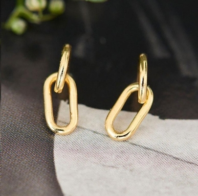 Wedding Occasion Simple Silver Cable Link Stud Earring 30mm Height Elegant Design