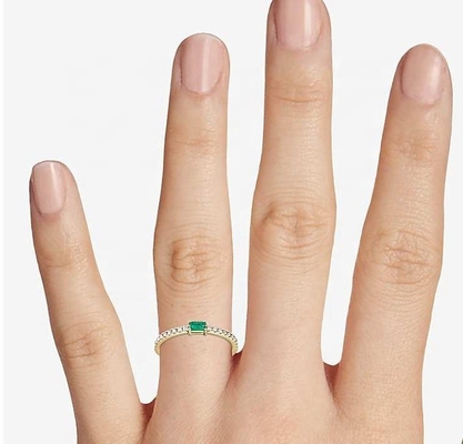 Fine Jewelry 925 Sterling Silver Ring with Green or White Stones and 18K Gold Plating