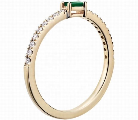 Fine Jewelry 925 Sterling Silver Ring with Green or White Stones and 18K Gold Plating