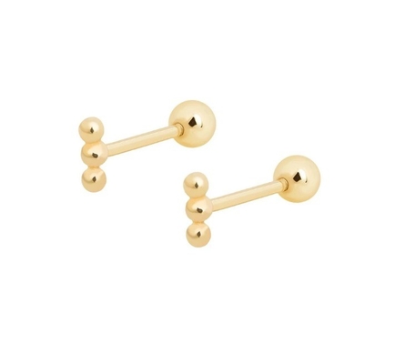 Mini Beaded Barbell Silver Stud Earring with Screw Back 925 Sterling Silver