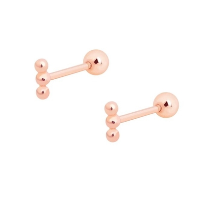 Mini Beaded Barbell Silver Stud Earring with Screw Back 925 Sterling Silver