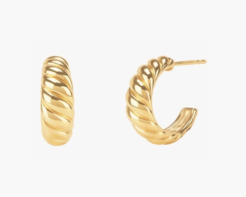 Croissant Dome Hoop Earrings 18K Gold Plated Silver Croissant Dome Hoops