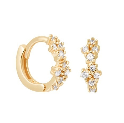 Flower Shaped White CZ 925 Sterling Silevr Huggies Earrings for Women