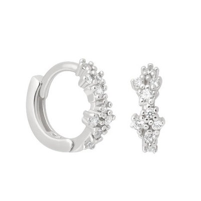 Flower Shaped White CZ 925 Sterling Silevr Huggies Earrings for Women