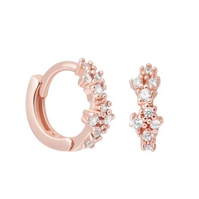 Flower Shaped White CZ 925 Sterling Silevr Huggies Earrings for Women