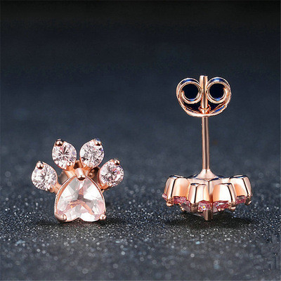 Adorable Look Children's Animal Footprints Stud Earrings In 925 Sterling Silver Brass