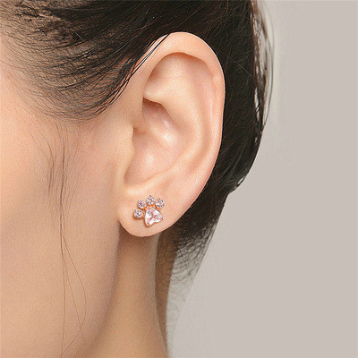 Adorable Look Children's Animal Footprints Stud Earrings In 925 Sterling Silver Brass