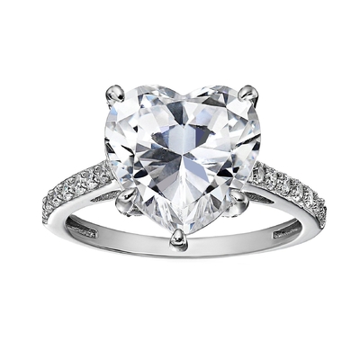 Micro Insert Inlay Technology Heart Cut CZ Stone 925 Sterling Silver Engagement Rings