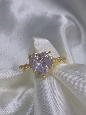 Micro Insert Inlay Technology Heart Cut CZ Stone 925 Sterling Silver Engagement Rings